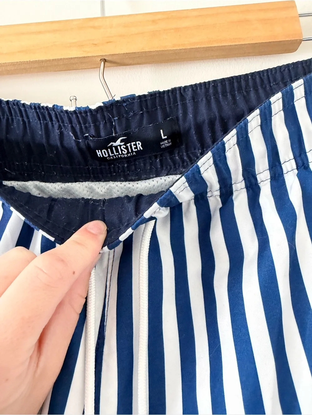 Hollister Blue and White Striped Swim Trunks